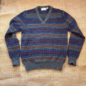 Vintage Mike's Place 80s Fair Isle Gray/Blue Pull-Over Sweater Size Large
